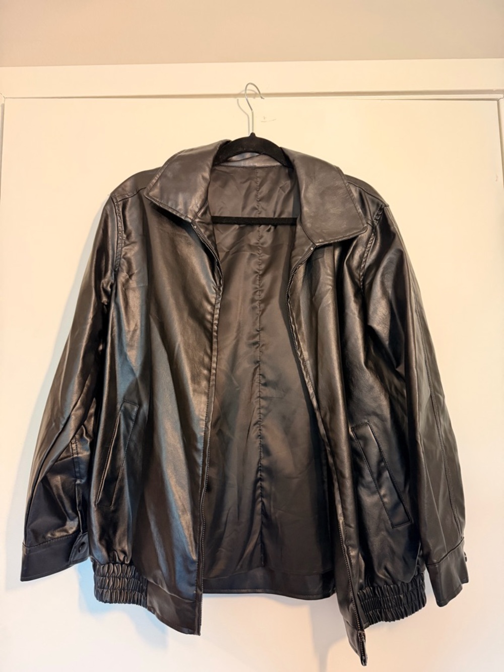 Amazon Black Faux Leather Bomber Jacket